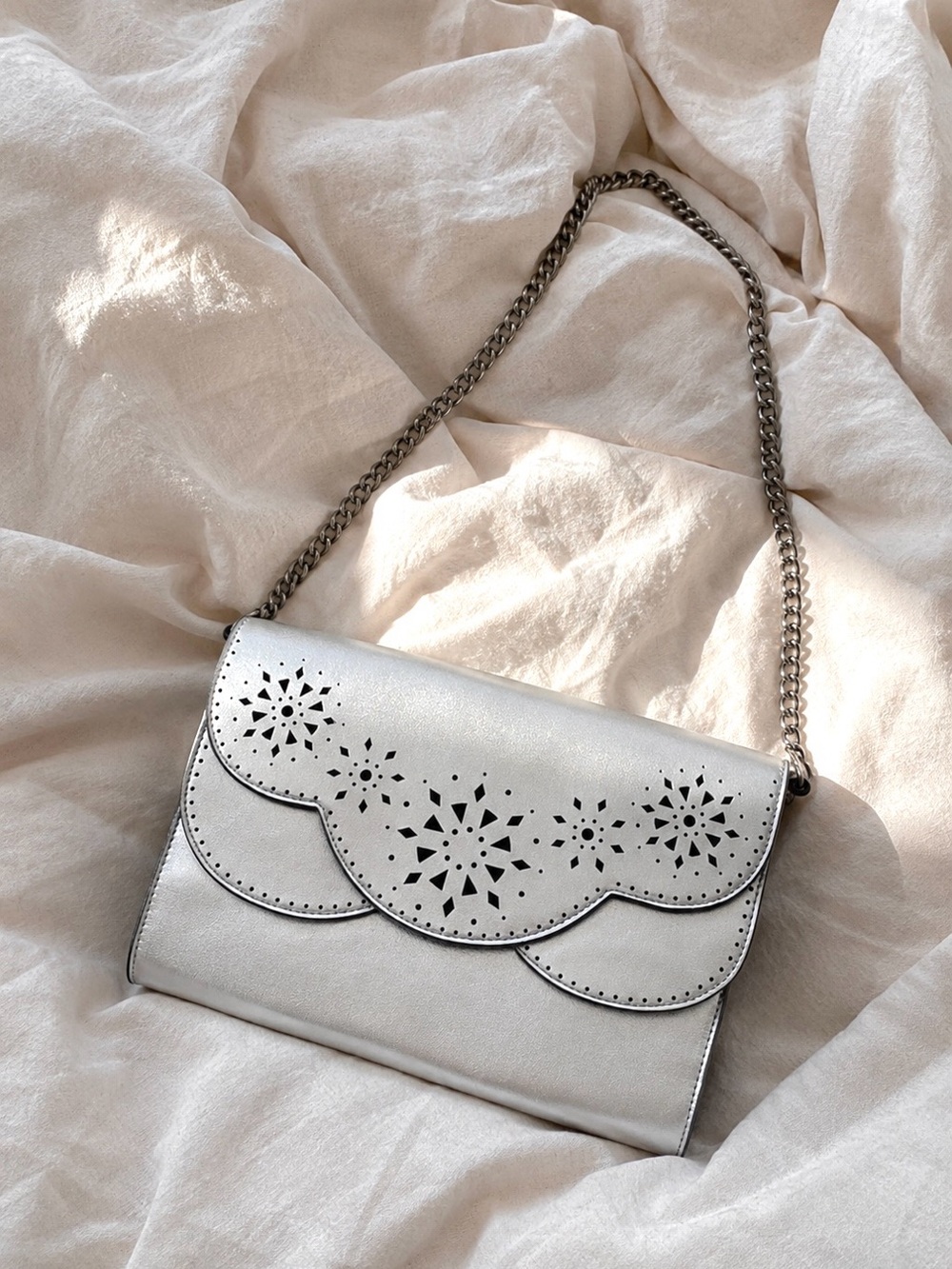Nine West Silver Laser Cut Scalloped Crossbody Bag